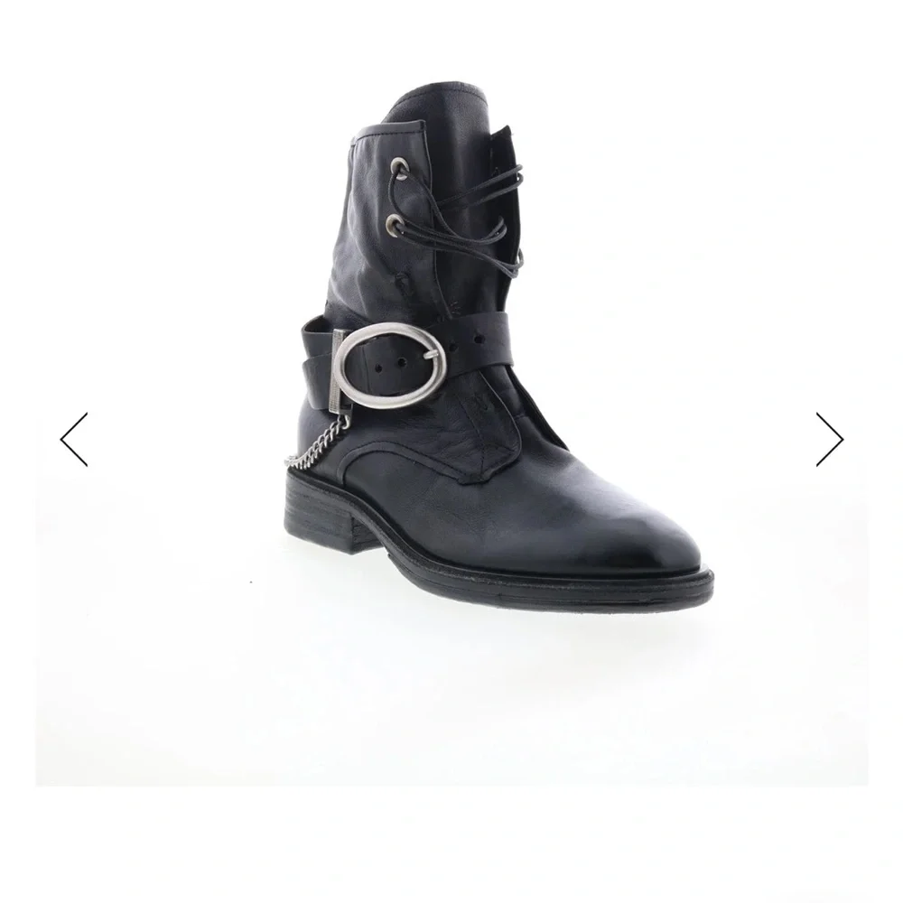 A.S.98 “Faust” Black Leather Combat Boots with Silver Accents - Picture 5 of 11